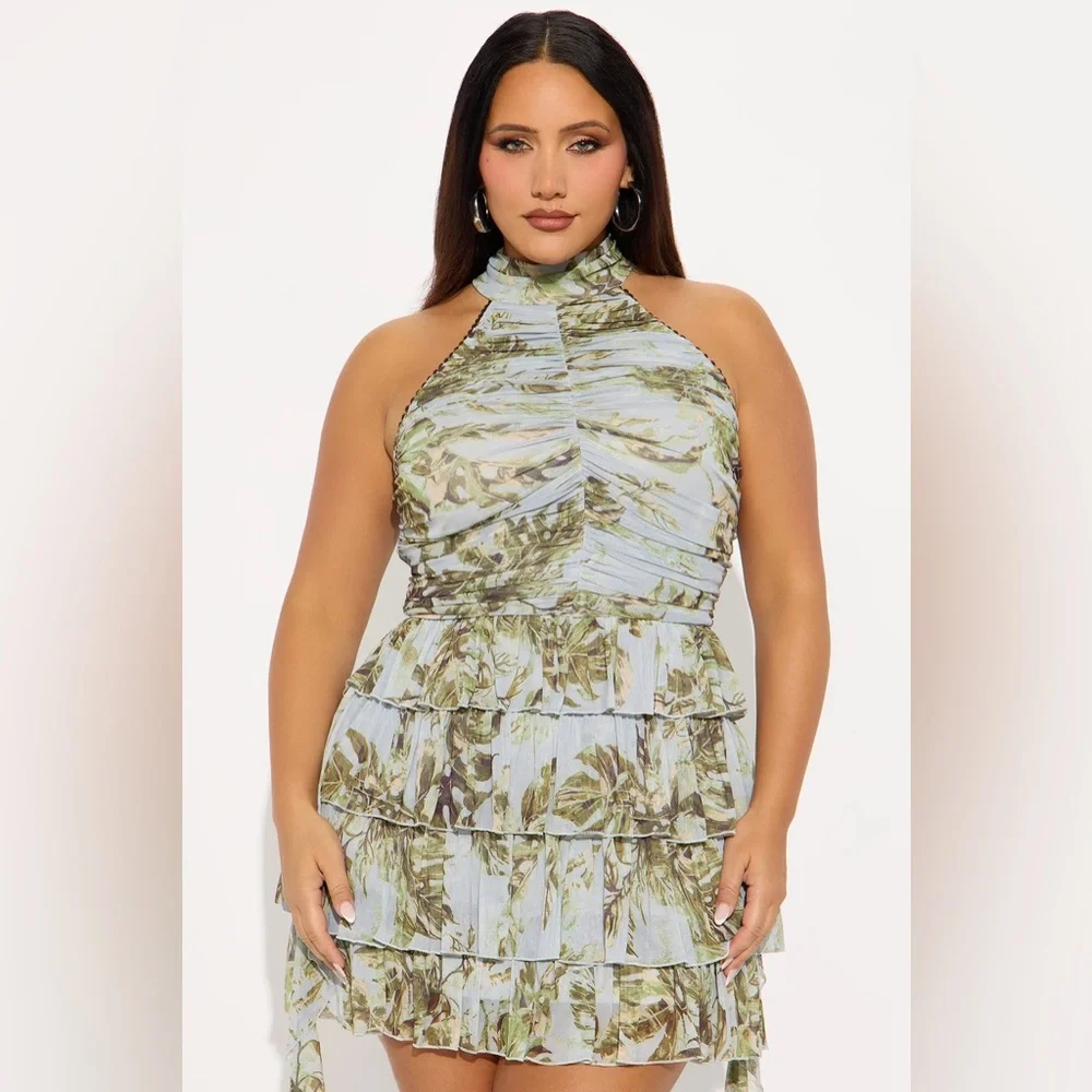Catalina Ruffle Ruched Mesh Mini Dress - Blue/combo - Picture 5 of 7